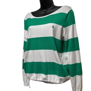 Ralph Lauren Sport Kelly Green White Striped Little Pony Sweater Women’s Medium